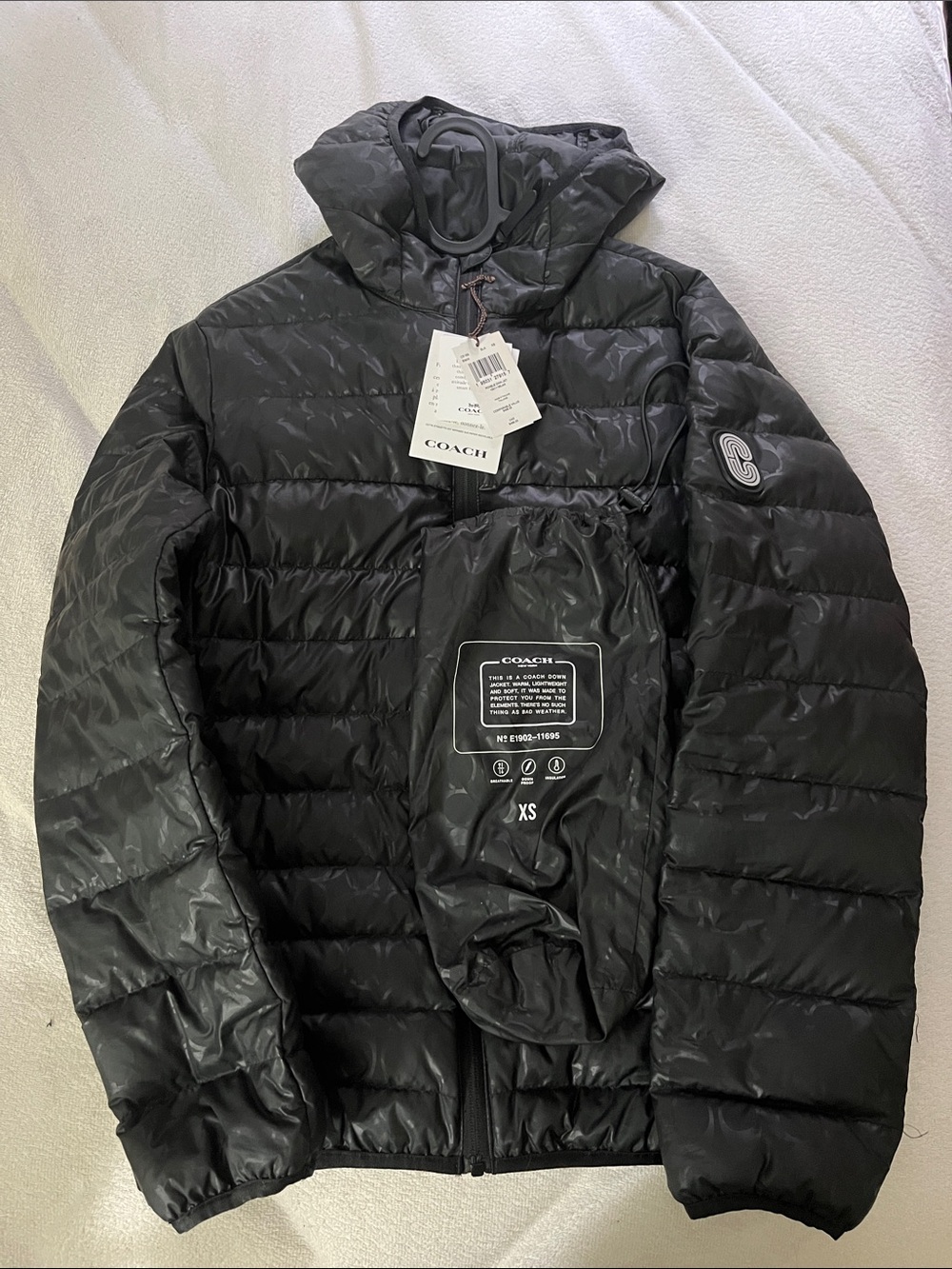 Coach Black Men's Packable Down Puffer Jacket with Hood
